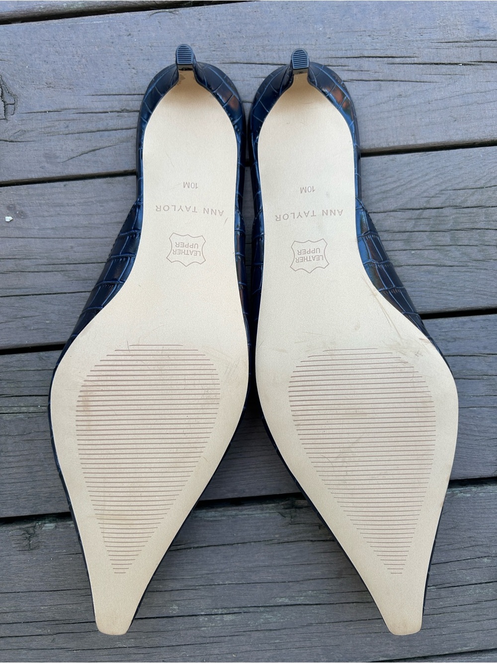 NWOT ANN TAYLOR s10 Croc-Embossed Pointed toe kitten heel mules-navy leather - Picture 8 of 8